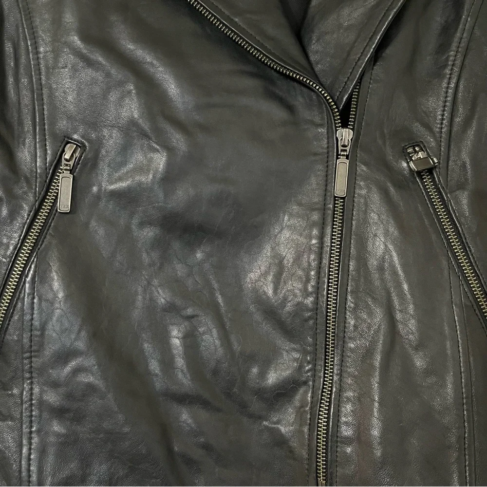 Halogen 100% Genuine Leather Black Moto Jacket Size XS